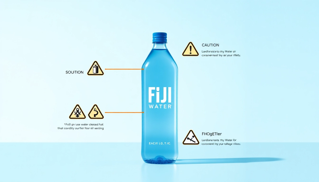 Fiji water recall 2024 infographic emphasizing safety concerns with detailed symbols and information.