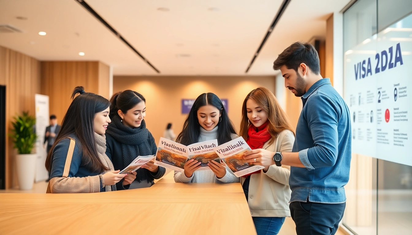 Individuals exploring options for Polonya Vize Randevu at a visa application center