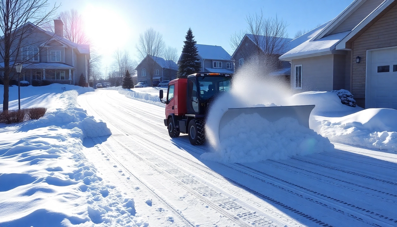 Efficient snow removal process on a driveway highlighting clear paths and fresh snow.