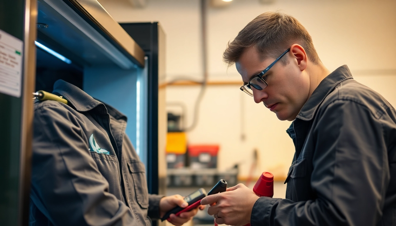 Technician conducting beverage cooler repair, ensuring optimal performance and maintenance.