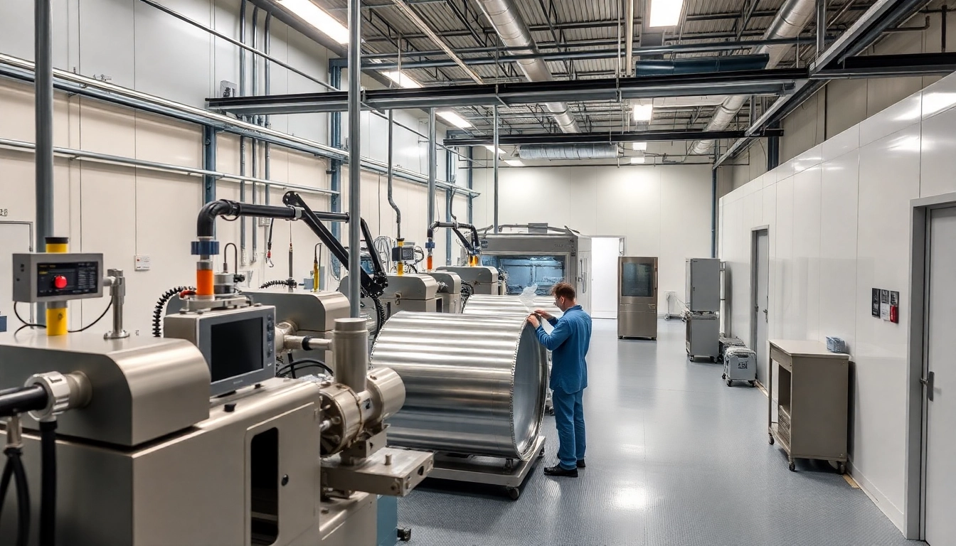 Workers applying ecoating in a high-tech facility located in the West Midlands, showcasing modern industrial technology.