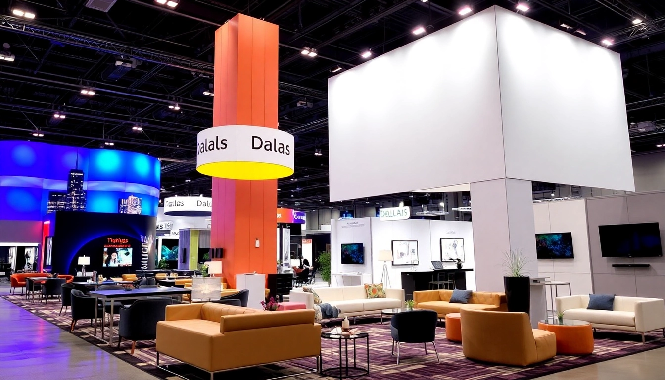 Showcase of Dallas trade show furniture featuring stylish lounge seating and exhibit displays in a vibrant trade show environment.