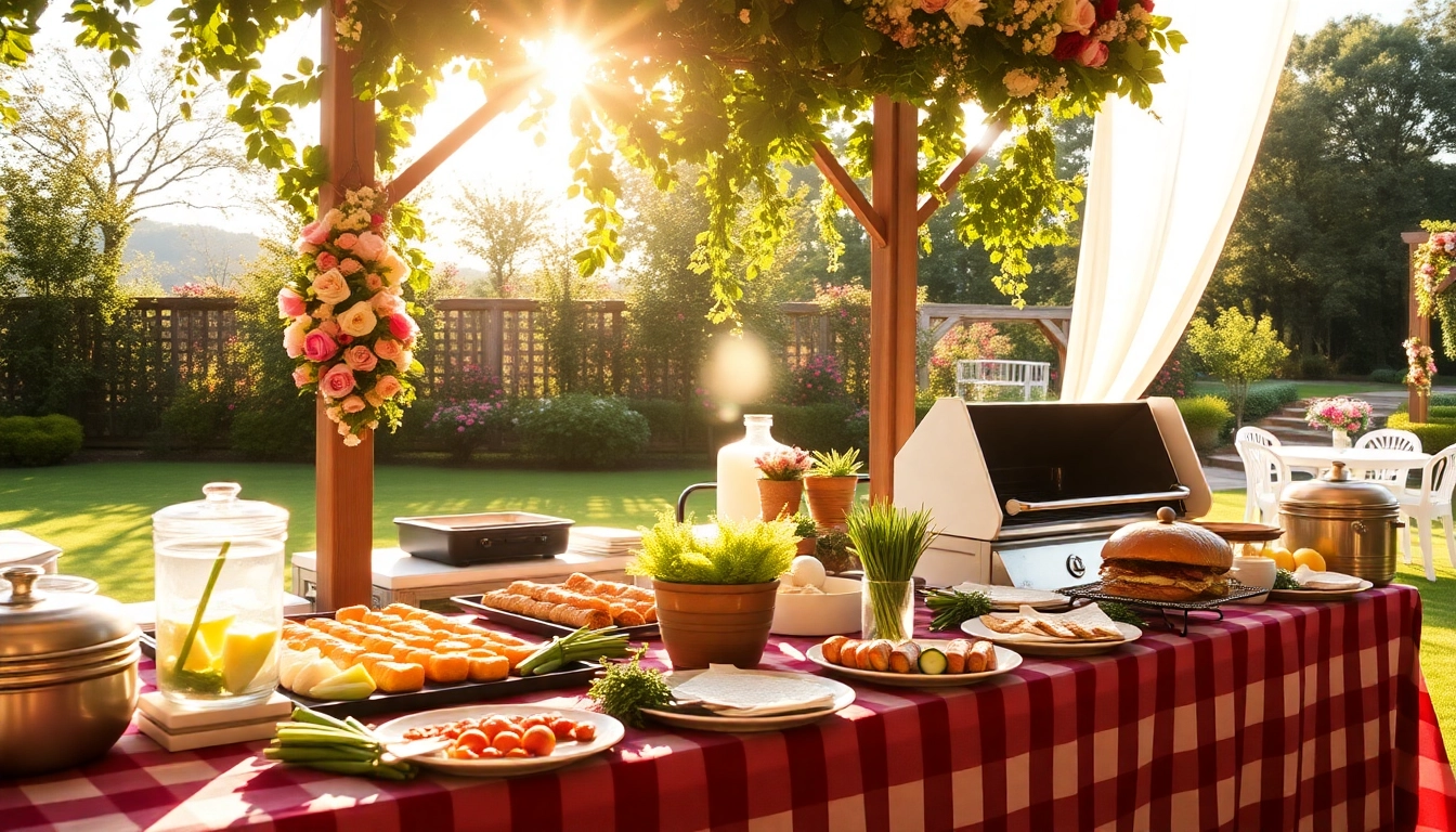 Experience Hochzeit Grill Catering für Berlin with a beautifully arranged outdoor barbecue feast for your special event.