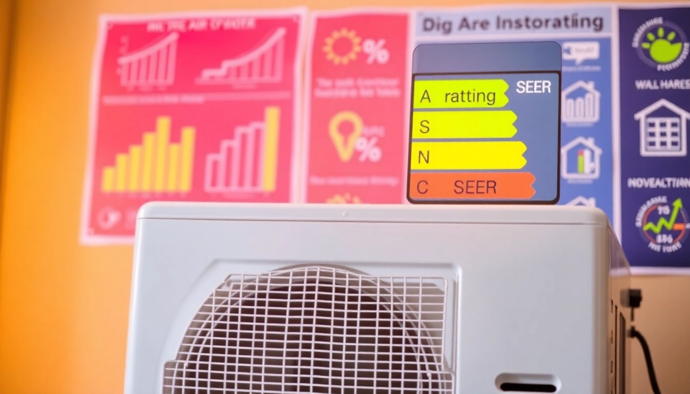 Understand what is a seer rating on air conditioners by viewing the detailed graphics and symbols on the unit showcasing energy efficiency.