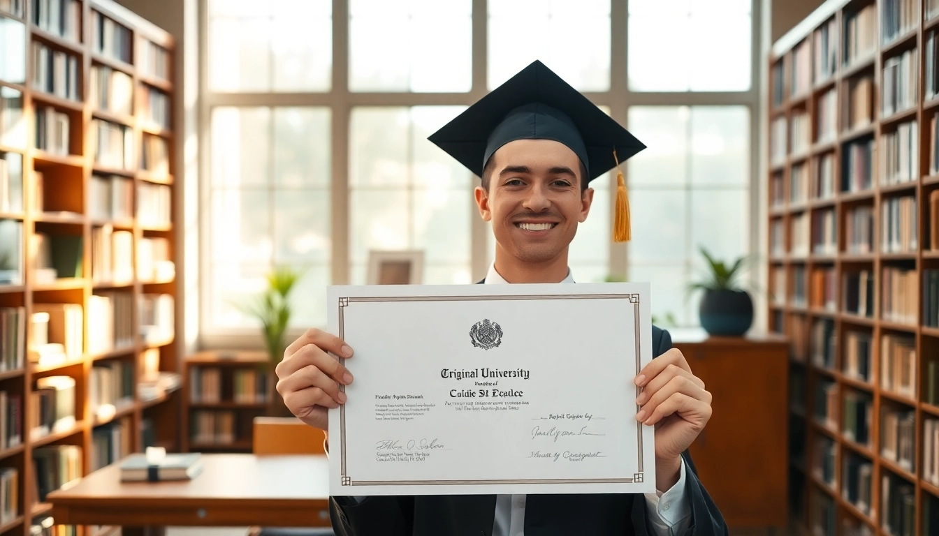 Graduate celebrating with an original university degree UK in an elegant academic environment.