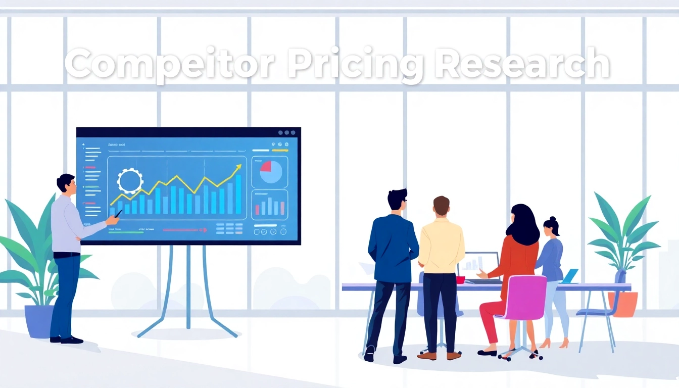 Engaging visual showcasing a team conducting Competitor pricing research in a modern office setting, illustrating analytical teamwork.