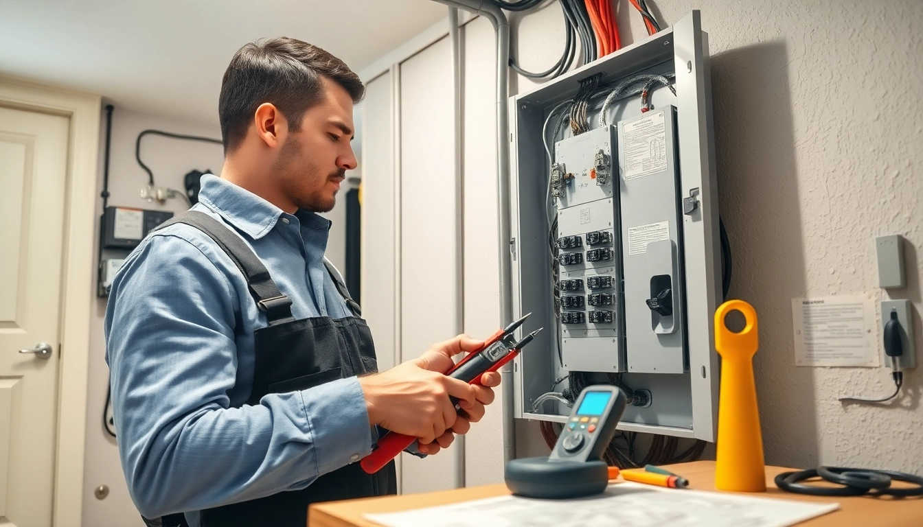 Electrician performing an Electrical Panel Upgrade, illustrating meticulous detail on the wiring and components.