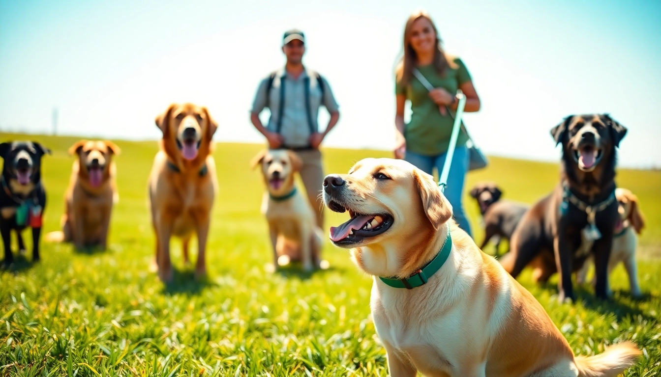 Engaging dog training session in Irvine with happy dogs and skilled trainers using positive reinforcement.