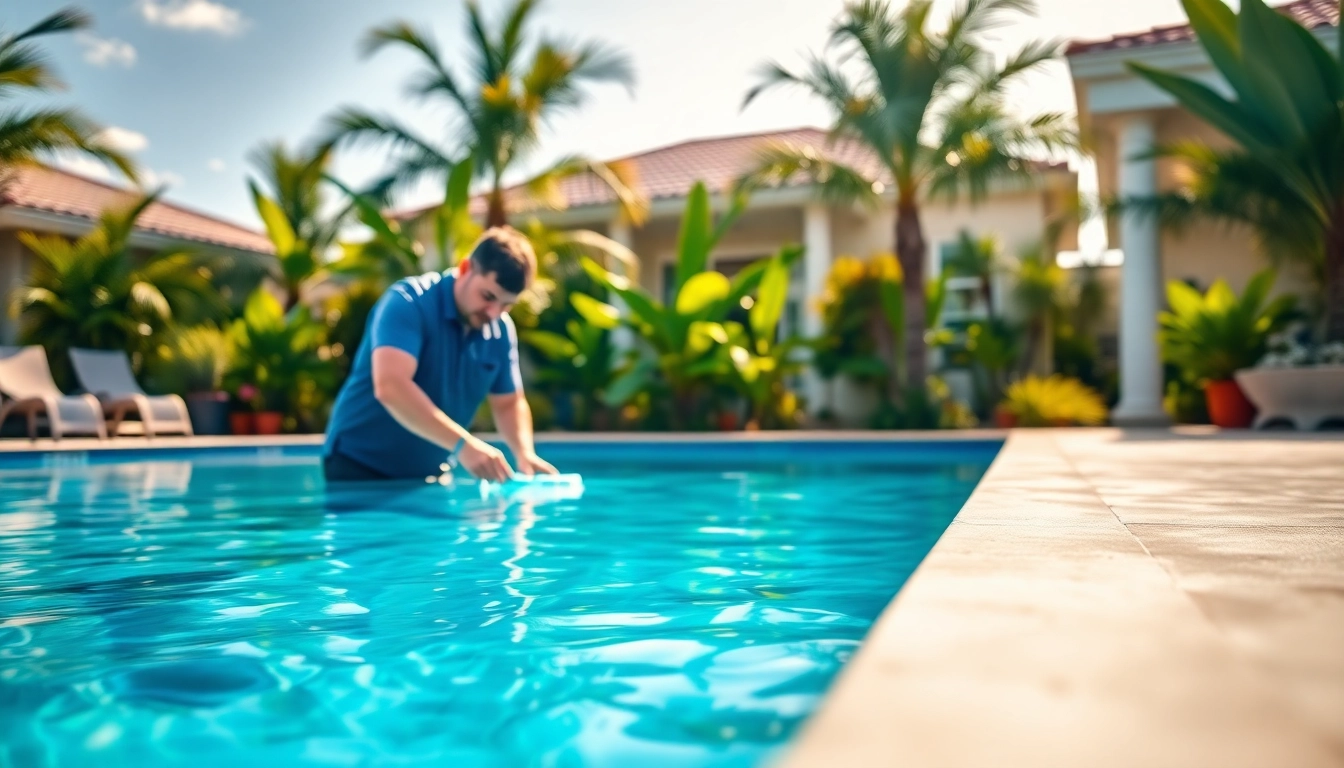 Efficient pool service largo expert conducting maintenance on a residential pool.