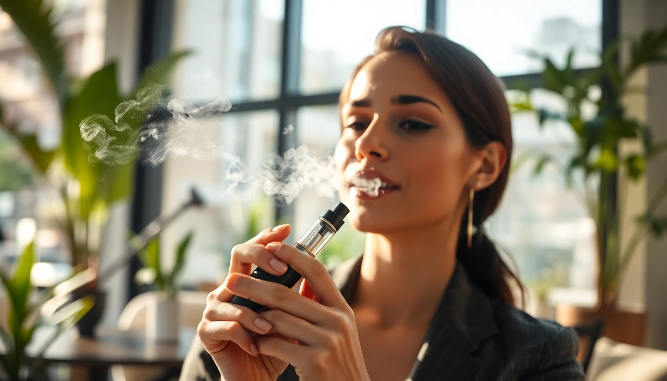 Experience healthy vapes with a modern vape pen in a serene café setting.