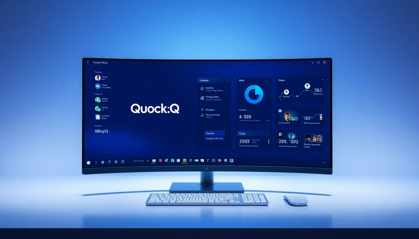 Showcase the QuickQ官网 interface on a modern desktop, highlighting its user-friendly design and functionality.