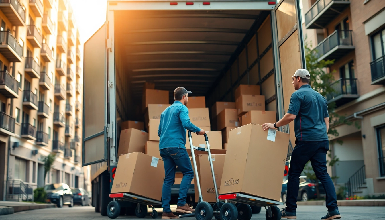 Experienced movers handling house moves, efficiently loading boxes onto a moving truck.