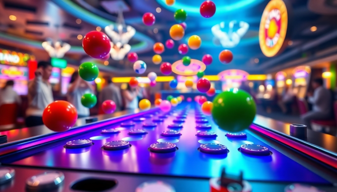 Permainan Plinko Indonesia dengan bola berwarna-warni jatuh di papan permainan.