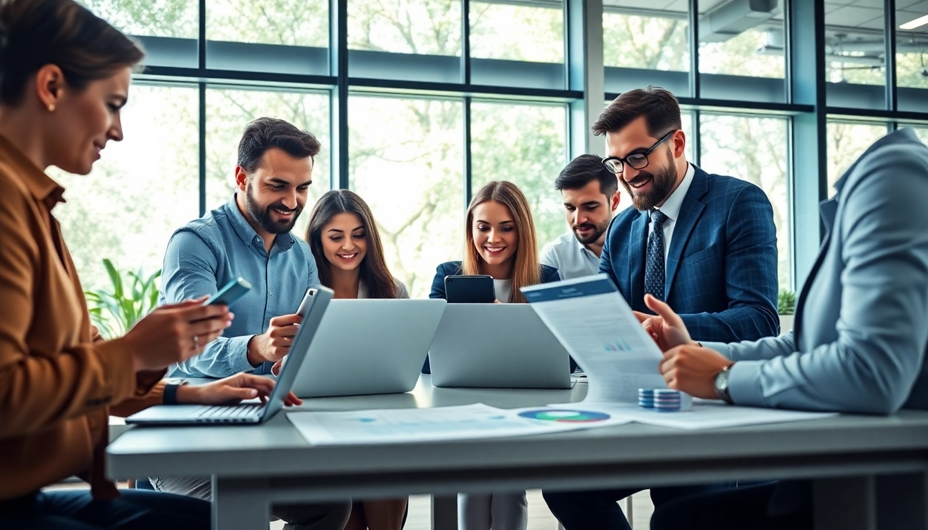 Engaged team showcasing compliance services solutions in a modern office setting.