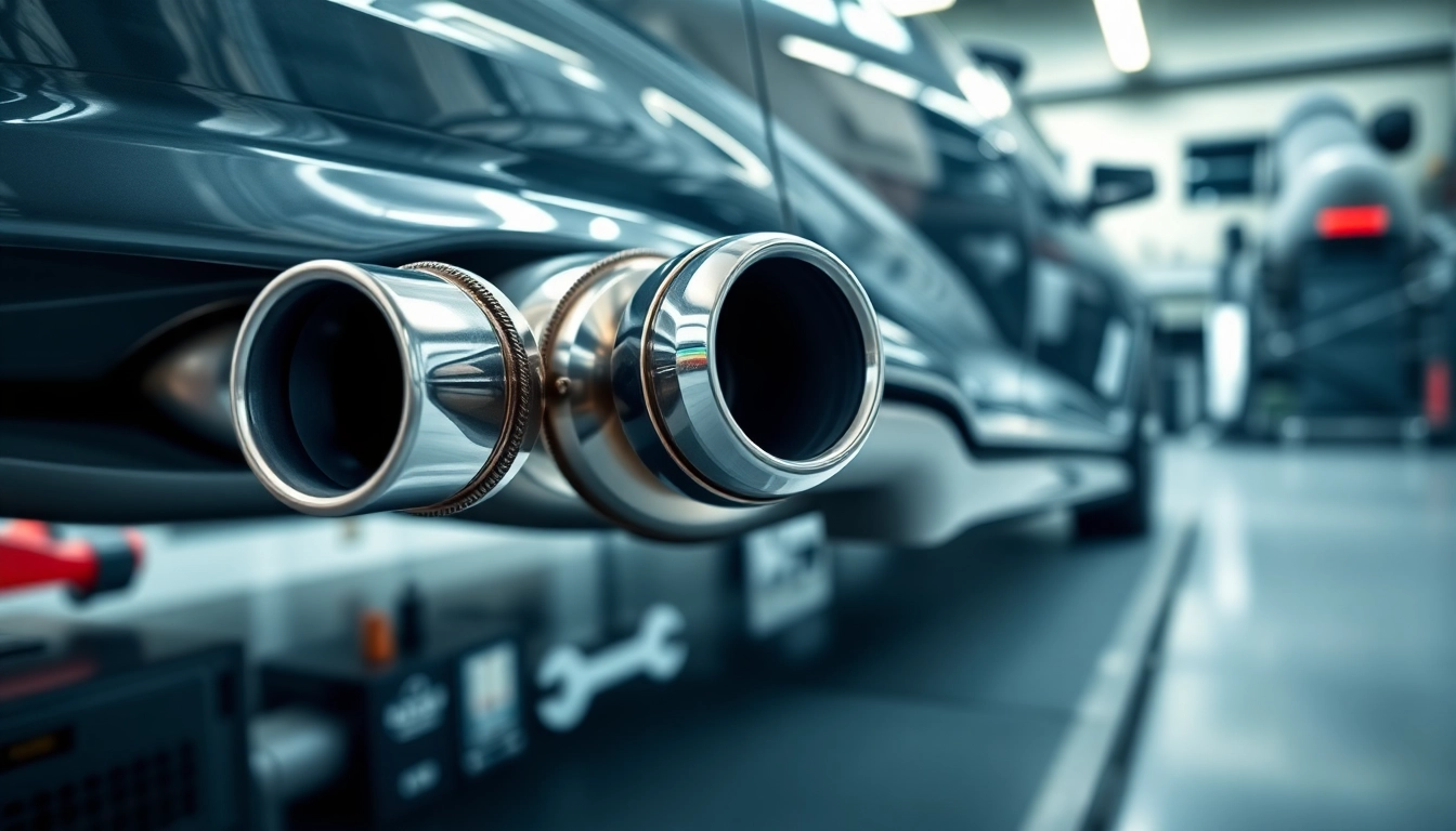 High-quality b58 downpipes displayed prominently in a professional automotive setting.