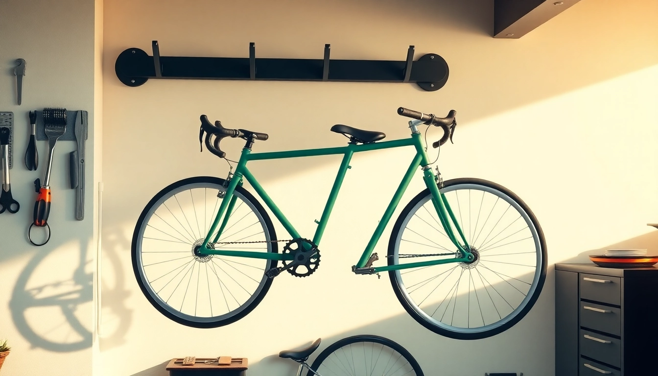 Showcasing a stylish compact bike storage solution for small spaces with vertical bike rack setup.