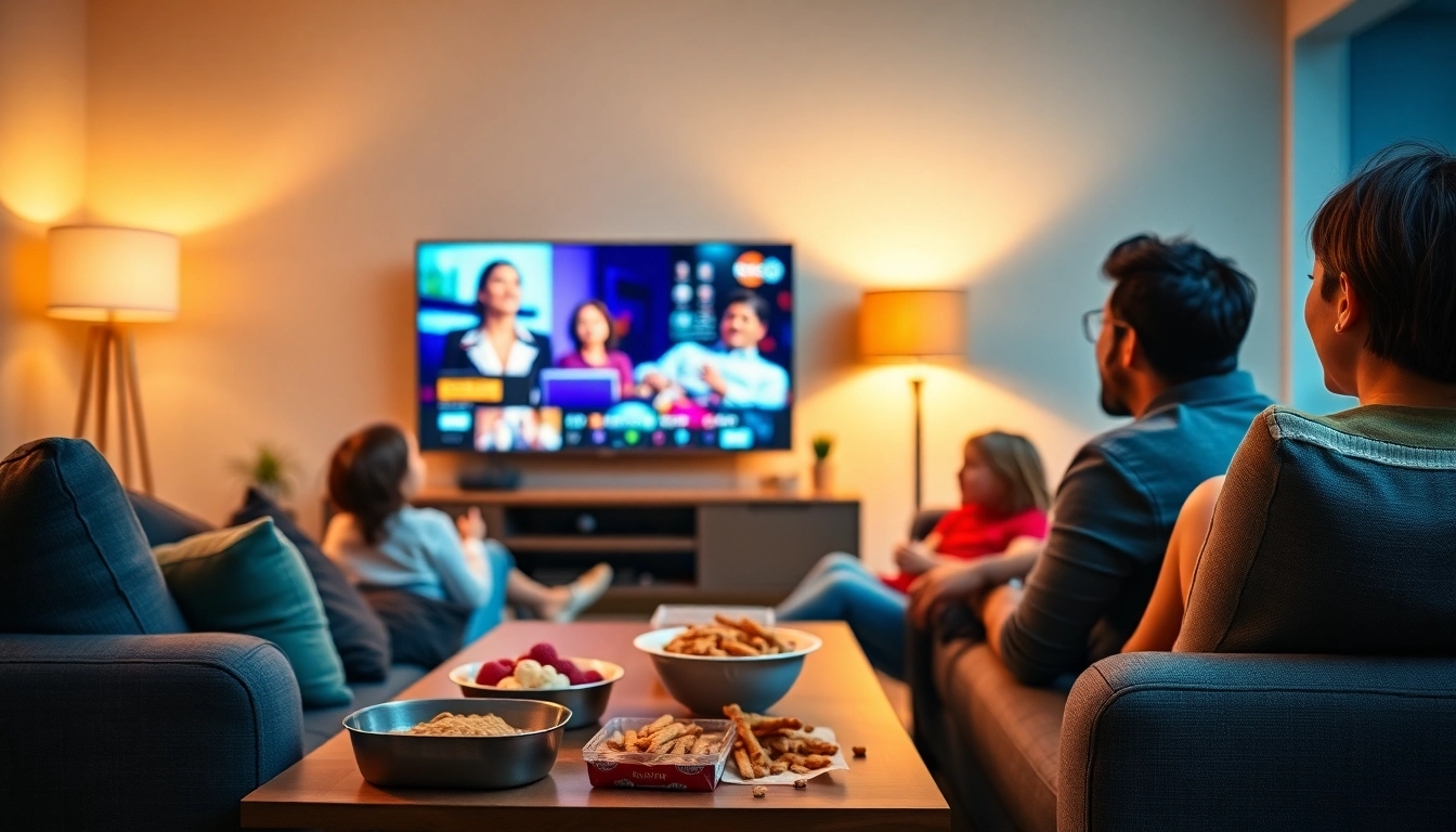 Family enjoying an IPTV subscription in a cozy living room setting.