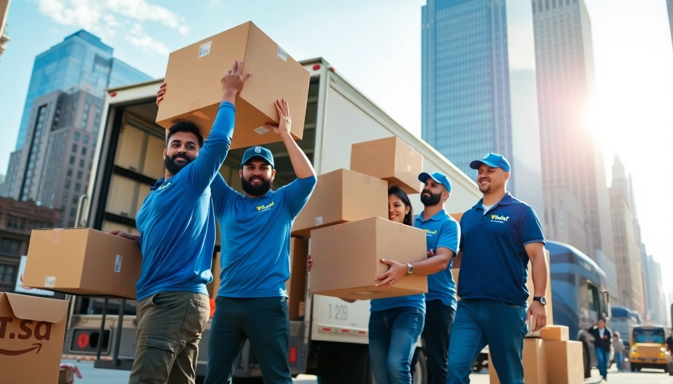 Movers nyc team efficiently relocating items in a vibrant New York environment