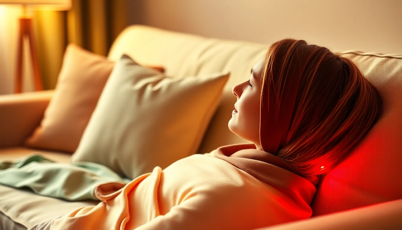 Utilize a red light therapy wrap for soothing pain relief in a tranquil space.